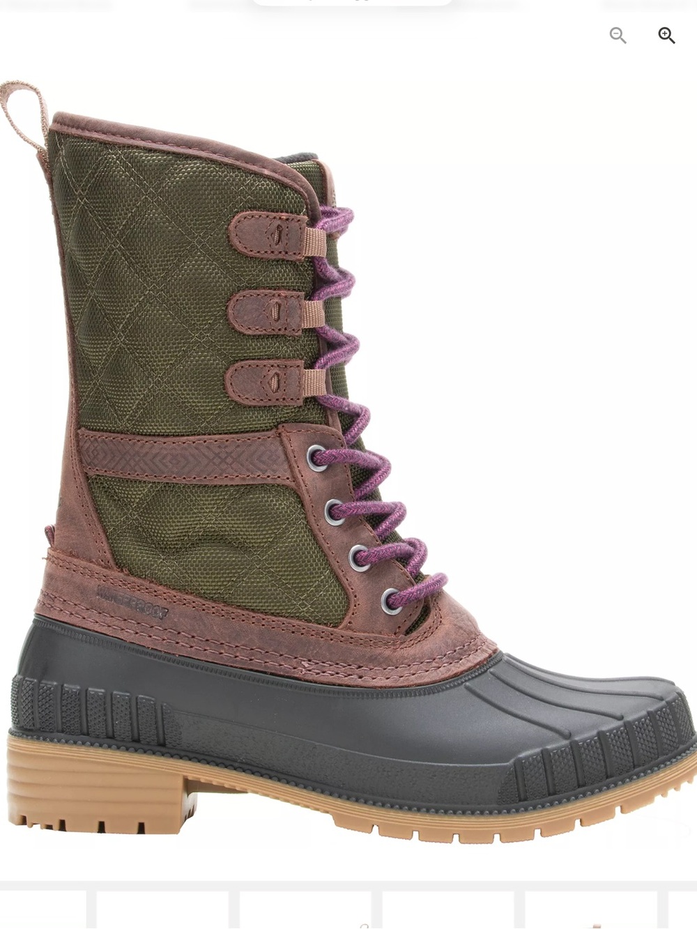 Kamik Sienna 3 Olive Green Purple Waterproof Lace-Up Winter Boot Size 10 NEW